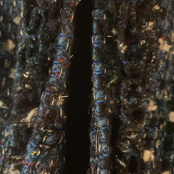 TORY BURCH Tweed Blue Teal w/white Ruffle Trim Jacket Size 10 Fully Lined +NICE! - Picture 2 of 14